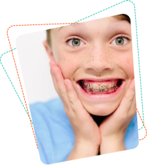 Child wearing braces during orthodontic care